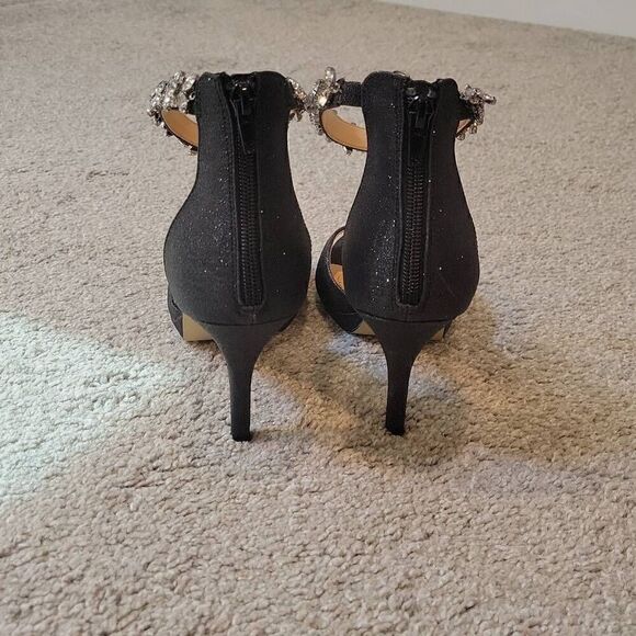 AMERICAN GLAMOUR BADGLEY MISCHKA GLITTER JEWELED ZIP BACK HEELS SZ 9 - Picture 5 of 9